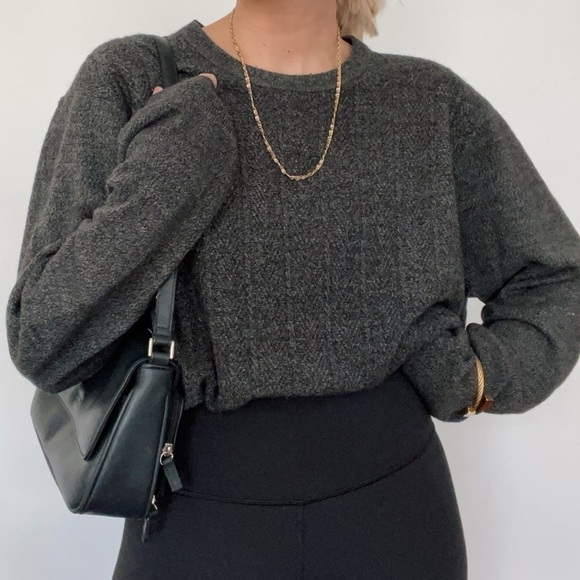 Charcoal Butter Soft Vintage Oversized Slouchy Knit Sweater Top - Picture 1 of 5